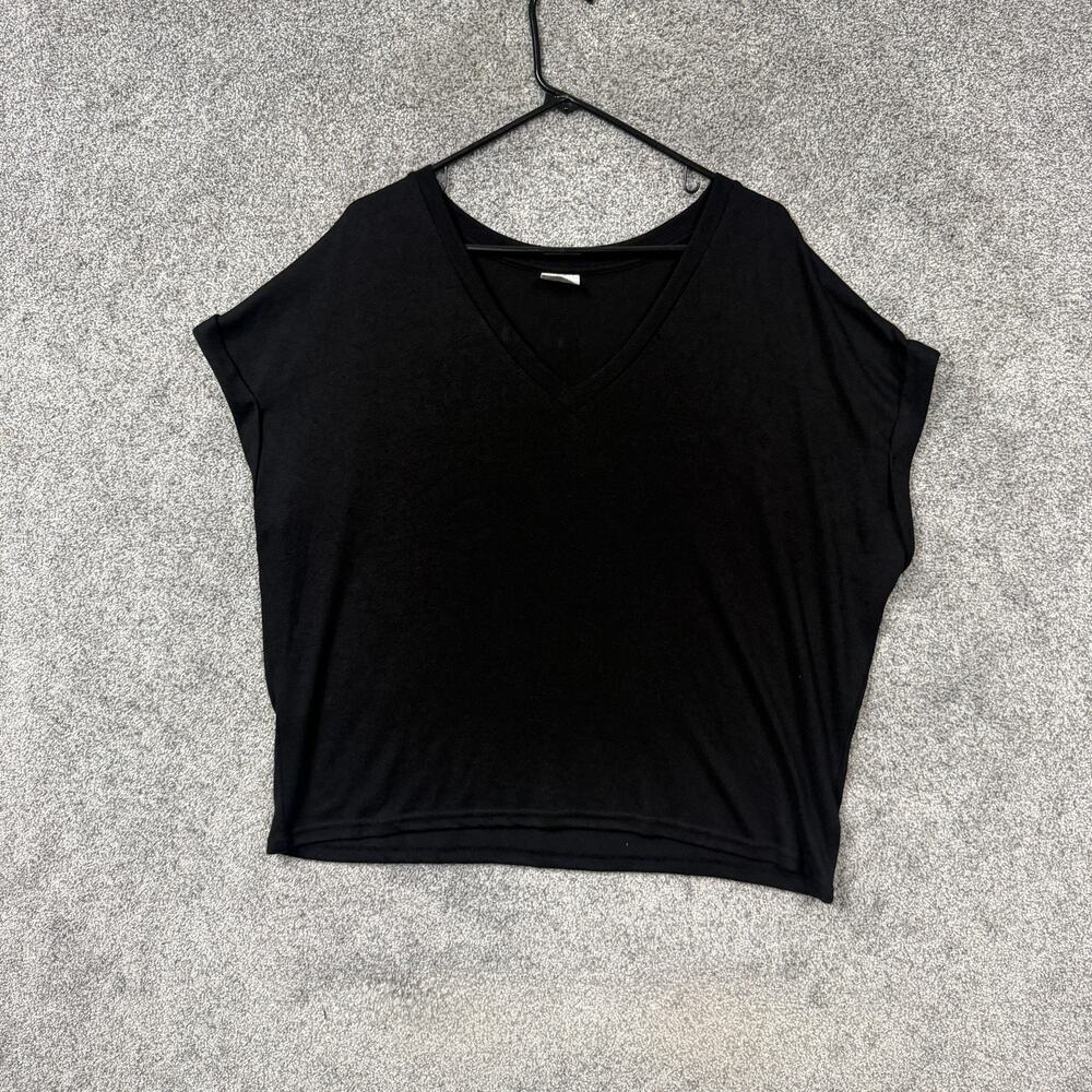 MOD REF T-Shirt M Black Minimalist Relaxed Dolman V-Neck Capsule Wardrobe